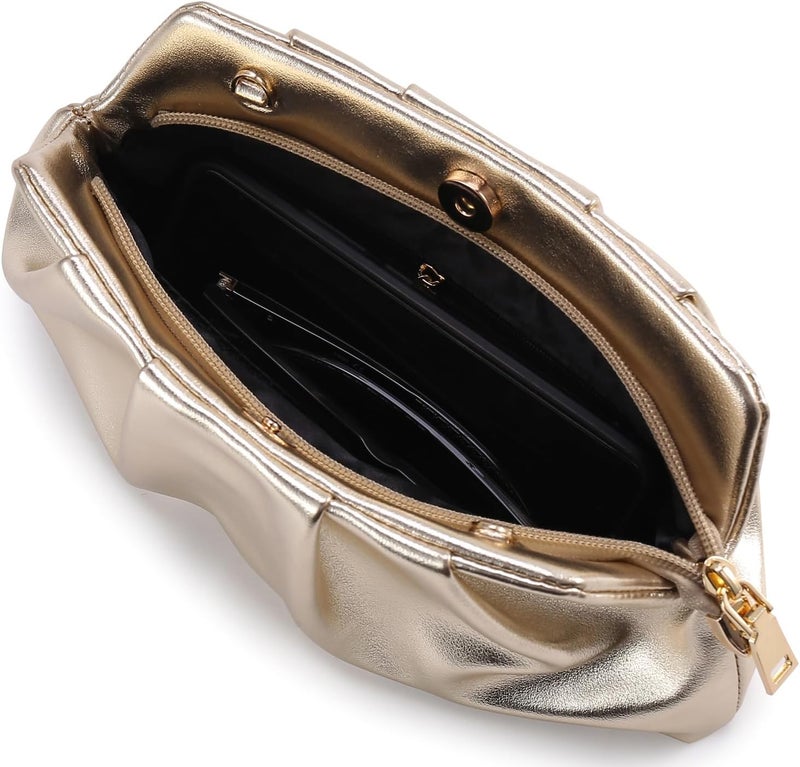 FanChris Evening Bag for Women Ruched Clutch Purse Detachable Metal Chain Crossbody Bag - Image 5